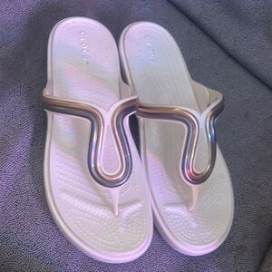 CROCS Women's White Sandals with Metallic Accents
